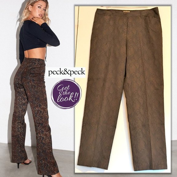 Peck & Peck Pants - PECK & PECK WEEKEND Brown Snakeskin Print Trousers   |   Size 14